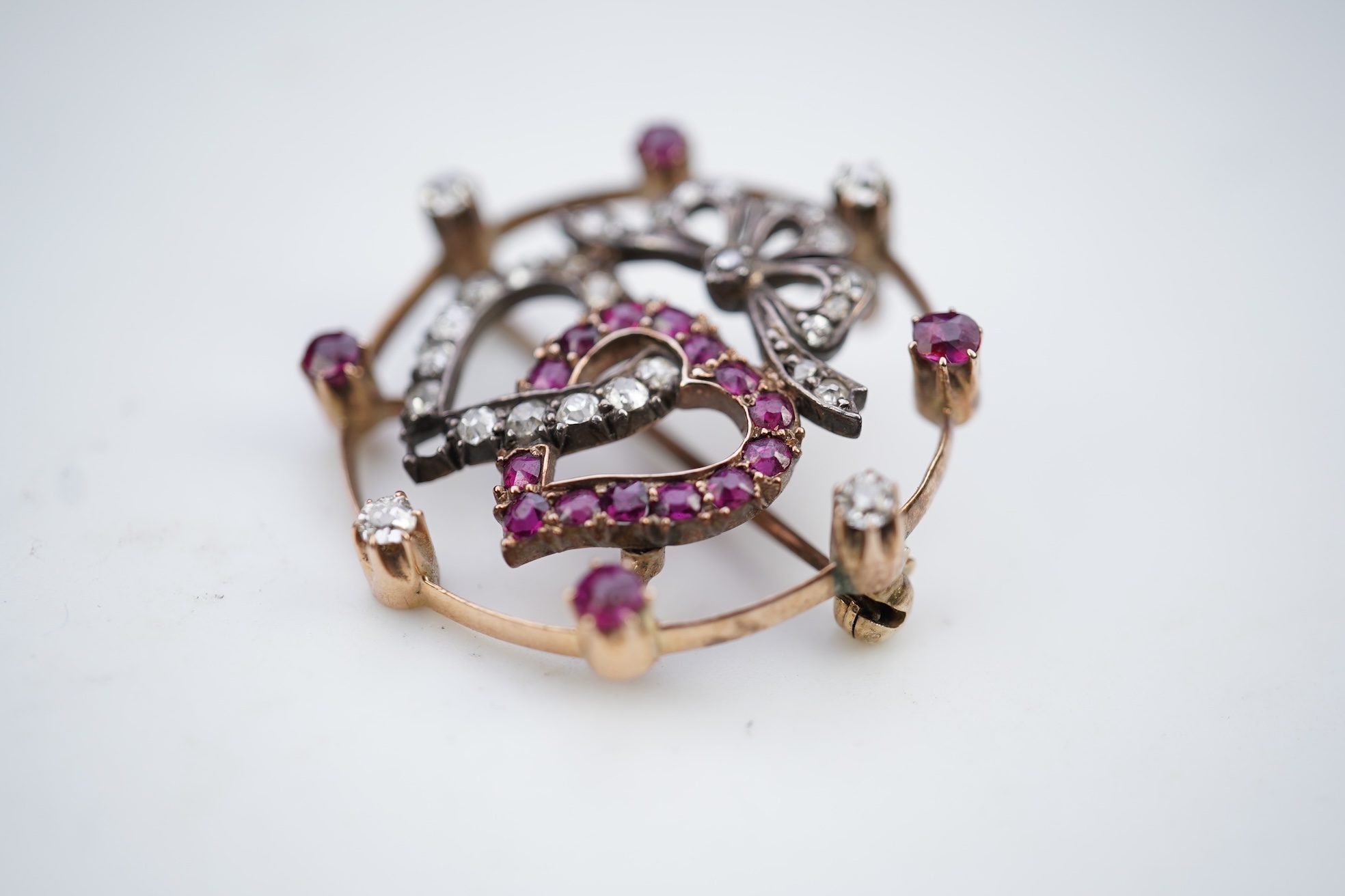 A ruby and diamond brooch, circa 1900